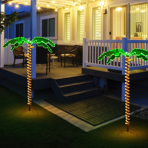 Gymax 5ft Pre-lit LED Rope Light Palm Tree Hawaii-Style Holiday Decor w/ 198 LED Lights