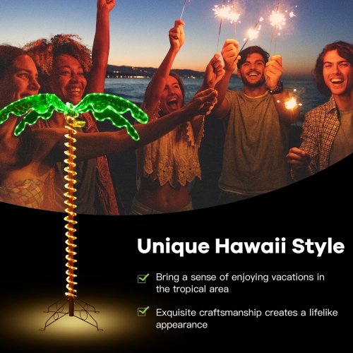 Gymax 5ft Pre-lit LED Rope Light Palm Tree Hawaii-Style Holiday Decor w/ 198 LED Lights