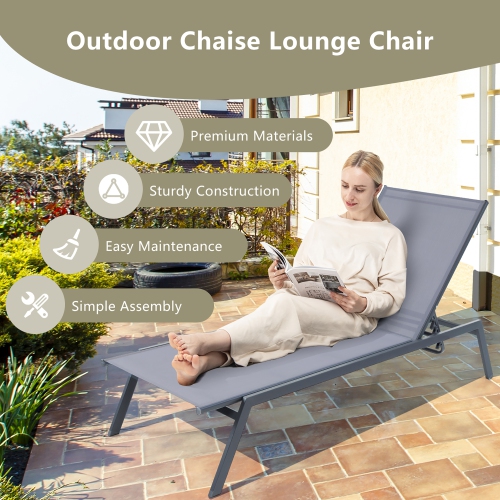 Gymax Patio 6-Position Adjustable Lounge Chair Outdoor Reclining Chair Poolside