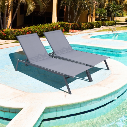 Gymax 2PCS Patio 6Position Adjustable Lounge Chair Outdoor Reclining