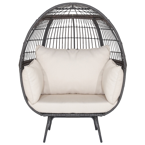 Gymax Patio Rattan Wicker Lounge Chair Oversized Outdoor Metal Frame Egg Chair w/ 4 Cushions White