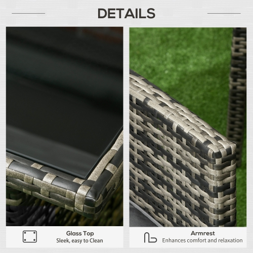 Outsunny 6 Piece Patio Furniture Set with Patio Chairs, Ottomans, Sofa, Glass Top Table and Cushions, Wicker Rattan Outdoor Furniture Set for