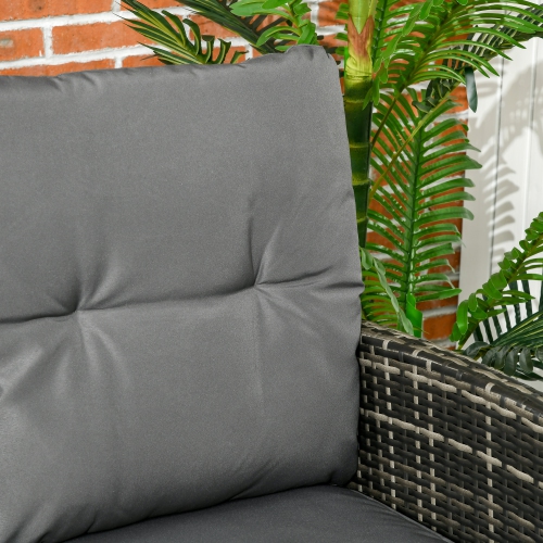 Outsunny 6 Piece Patio Furniture Set with Patio Chairs, Ottomans, Sofa, Glass Top Table and Cushions, Wicker Rattan Outdoor Furniture Set for