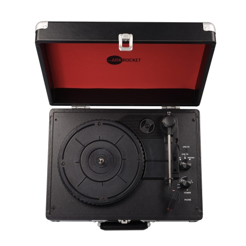 Tourne-disque Bluetooth rétro Curiosity d’ArkRocket avec 3 vitesses et haut-parleurs intégrés - Noir/Rouge