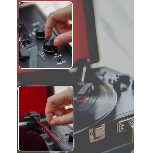 Tourne-disque Bluetooth rétro Curiosity d’ArkRocket avec 3 vitesses et haut-parleurs intégrés - Noir/Rouge