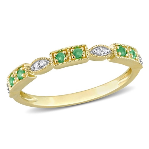 Bague semi-éternité en or jaune 10 ct avec émeraude de 1/8 ct