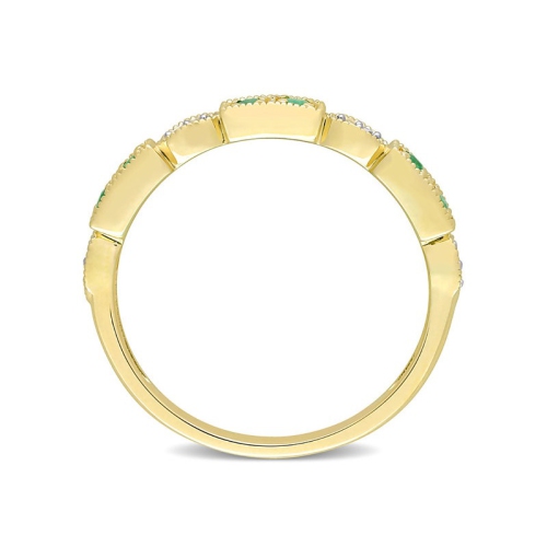 Bague semi-éternité en or jaune 10 ct avec émeraude de 1/8 ct