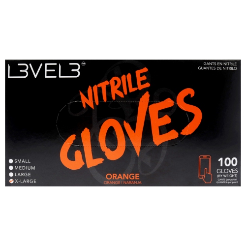 Nitrile Gloves - Orange by L3VEL3 for Unisex - 100 Pc Gloves (XL)