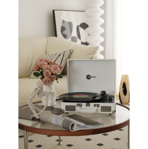 Tourne-disque Bluetooth rétro Curiosity d’ArkRocket avec 3 vitesses et haut-parleurs intégrés - Blanc