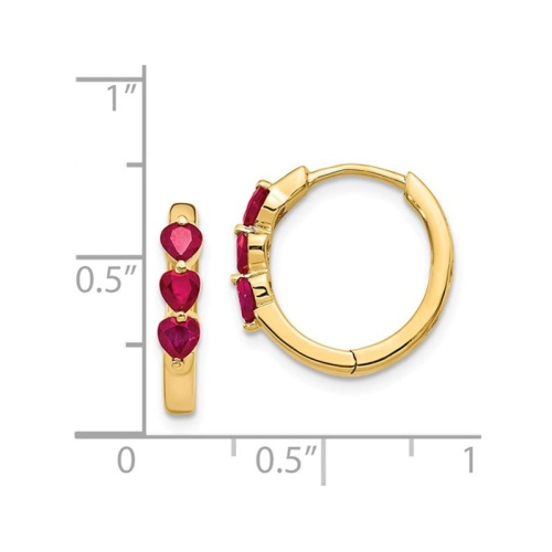 4/5 Carat Ruby Heart Hoop Earrings in 14K Yellow Gold