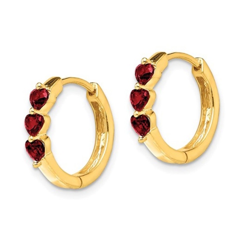 4/5 Carat Ruby Heart Hoop Earrings in 14K Yellow Gold