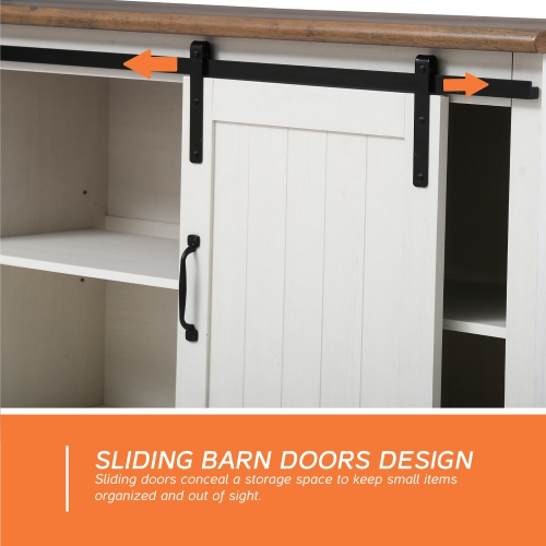 WAMPAT Farmhouse LED TV Stand for TVs Up to 85" Set of 2,Sliding Barn Door Entertainment Center Cabinet Table with Storage& Adjustable Shelves for