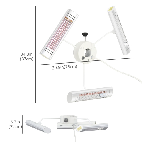 Outsunny Electric Patio Heater with 3 Heating Panels and Ultra-low Glare, Aluminum Alloy Parasol Heater with Infrared Remote Control for Garden