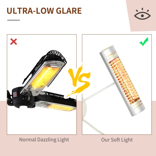 Outsunny Electric Patio Heater with 3 Heating Panels and Ultra-low Glare, Aluminum Alloy Parasol Heater with Infrared Remote Control for Garden