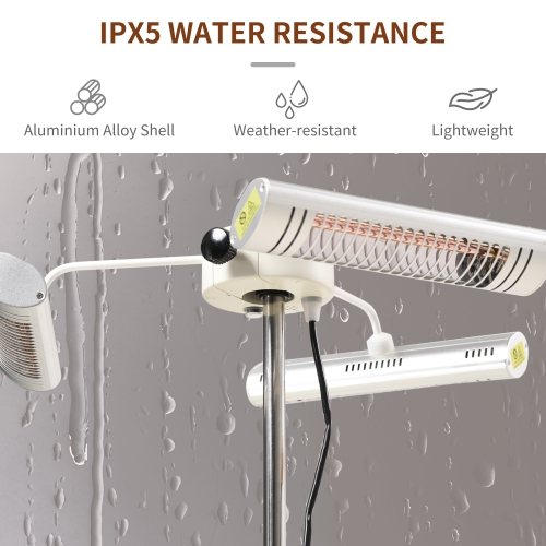 Outsunny Electric Patio Heater with 3 Heating Panels and Ultra-low Glare, Aluminum Alloy Parasol Heater with Infrared Remote Control for Garden