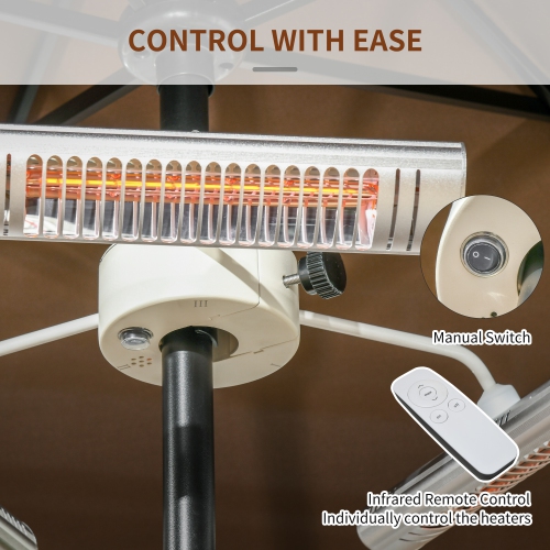 Outsunny Electric Patio Heater with 3 Heating Panels and Ultra-low Glare, Aluminum Alloy Parasol Heater with Infrared Remote Control for Garden