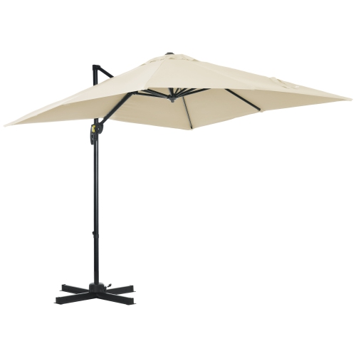 Parasol de terrasse suspendu carré Outsunny de 8 x 8 pi avec rotation à 360°, parasol extérieur en porte-à-faux en aluminium avec manivelle et inclin