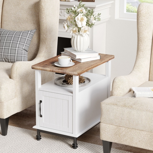 WAMPAT Farmhouse Living Room Furniture Set of 2, 59" Sliding Barn Door TV Stand Set with 42" Matching Storage Cabinet/Sideboard, White & Oak, Wood