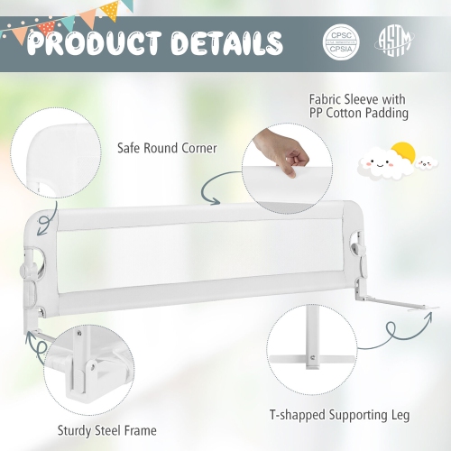 Gymax Folding Baby Bed Rail Kids Swing Down Safety Bed Guard w/ Safety Belt