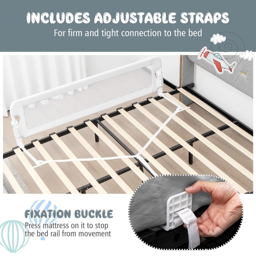 Gymax Folding Baby Bed Rail Kids Swing Down Safety Bed Guard w/ Safety Belt