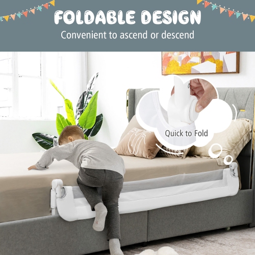 Gymax Folding Baby Bed Rail Kids Swing Down Safety Bed Guard w/ Safety Belt