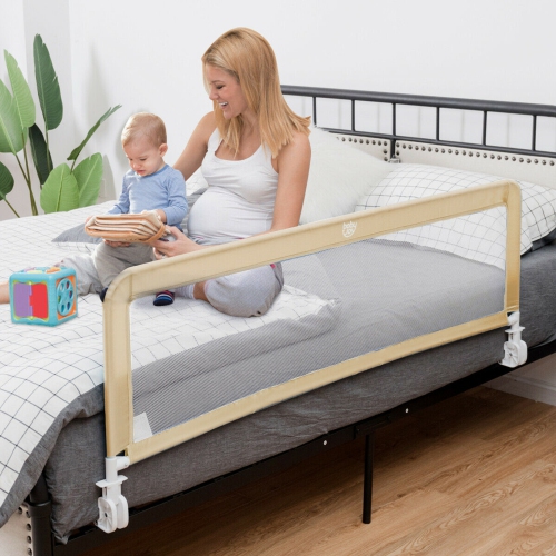 Gymax 59'' Breathable Baby Children Toddlers Bed Rail Guard Safety Swing Down Beige
