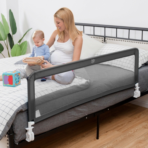 Gymax 59'' Breathable Baby Children Toddlers Bed Rail Guard Safety Swing Down Gray
