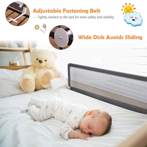Gymax 59'' Breathable Baby Children Toddlers Bed Rail Guard Safety Swing Down Gray