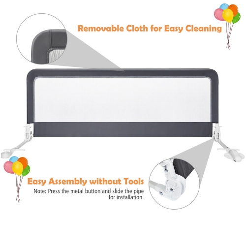 Gymax 59'' Breathable Baby Children Toddlers Bed Rail Guard Safety Swing Down Gray