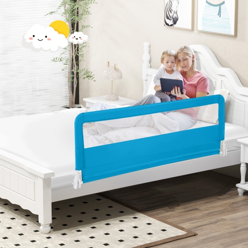 Gymax 59'' Breathable Baby Children Toddlers Bed Rail Guard Safety Swing Down Blue