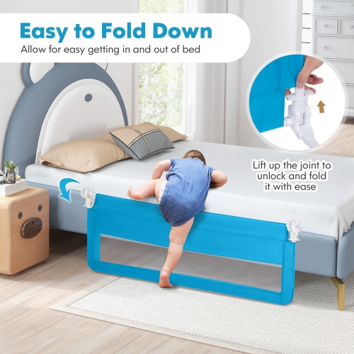 Gymax 59'' Breathable Baby Children Toddlers Bed Rail Guard Safety Swing Down Blue