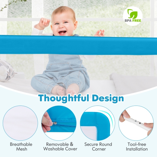Gymax 59'' Breathable Baby Children Toddlers Bed Rail Guard Safety Swing Down Blue