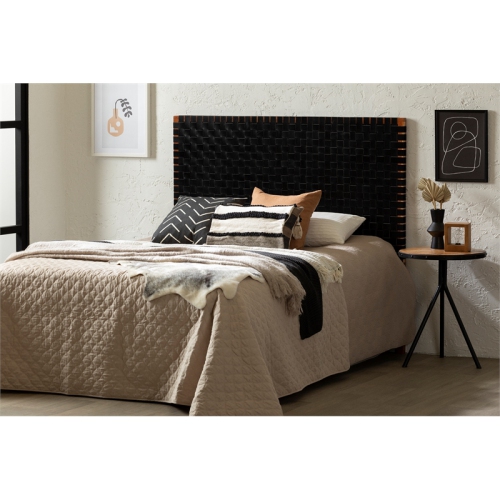 South Shore Balka 63.5"W Woven Leather Headboard in Matte Black Finish