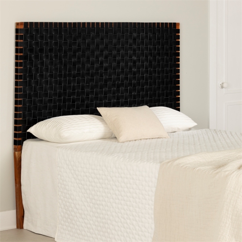South Shore Balka 63.5"W Woven Leather Headboard in Matte Black Finish