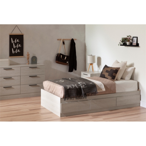 South Shore 40.5"W Mates Bed with 3 Drawers in Winter Oak/White Finish