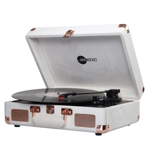Arkrocket Curiosity Bluetooth Turntable Retro Suitcase 3-Speed Record Player with Built-in Speakers -Cream Velvet