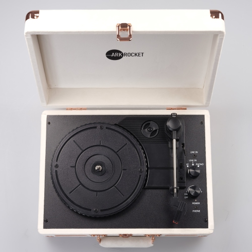 Arkrocket Curiosity Bluetooth Turntable Retro Suitcase 3-Speed Record Player with Built-in Speakers -Cream Velvet