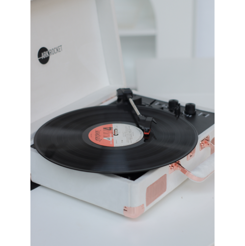 Arkrocket Curiosity Bluetooth Turntable Retro Suitcase 3-Speed Record Player with Built-in Speakers -Cream Velvet