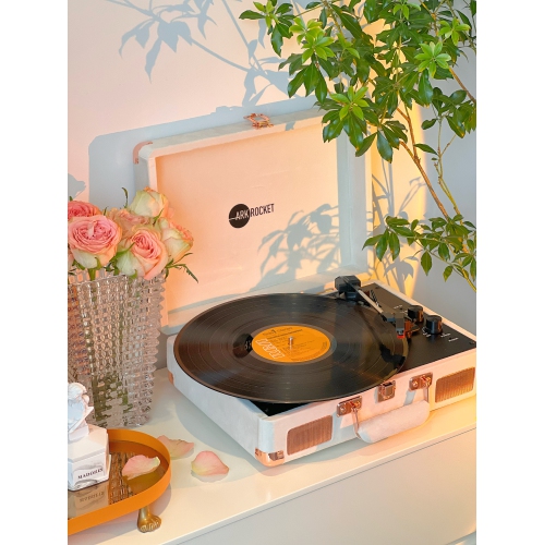 Arkrocket Curiosity Bluetooth Turntable Retro Suitcase 3-Speed Record Player with Built-in Speakers -Cream Velvet