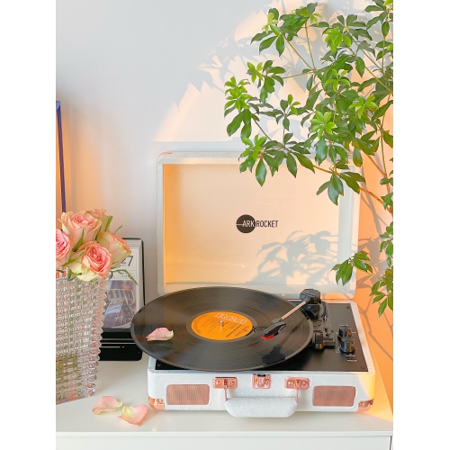 Arkrocket Curiosity Bluetooth Turntable Retro Suitcase 3-Speed Record Player with Built-in Speakers -Cream Velvet