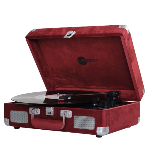 Arkrocket Curiosity Bluetooth Turntable Retro Suitcase 3-Speed Record Player with Built-in Speakers-Wine Velvet