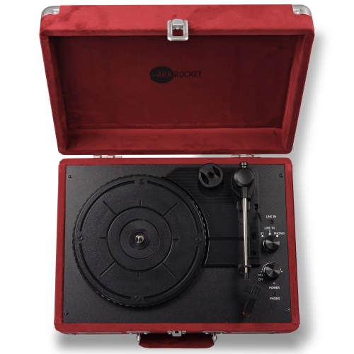 Arkrocket Curiosity Bluetooth Turntable Retro Suitcase 3-Speed Record Player with Built-in Speakers-Wine Velvet