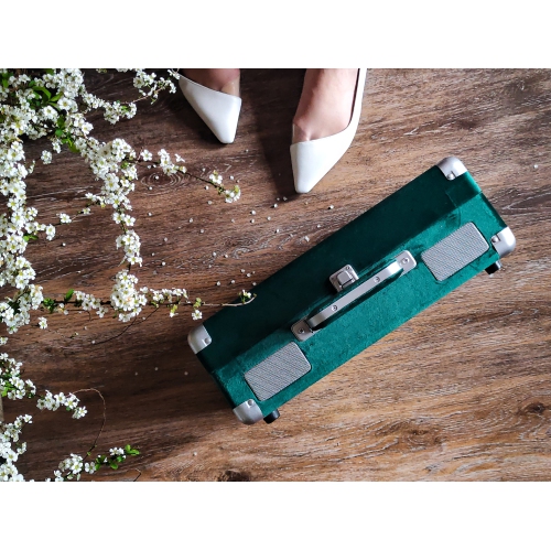 Arkrocket Curiosity Bluetooth Turntable Retro Suitcase 3-Speed Record Player with Built-in Speakers-Green Velvet