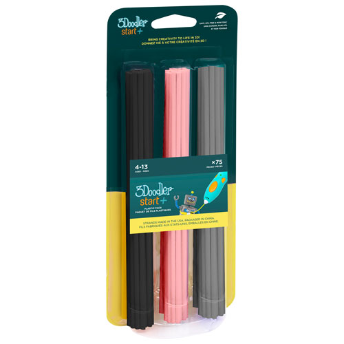 Ensemble de recharge en plastique écologique Start de 3Doodler - Noir/Rose/Gris - Paquet de 75