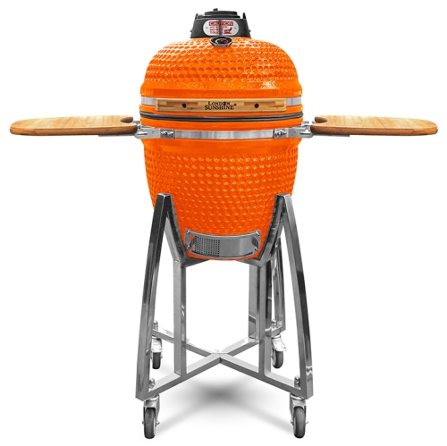 Ceramic Kamado BBQ Grill - Orange - 18" with Stand and Bamboo Sideboard