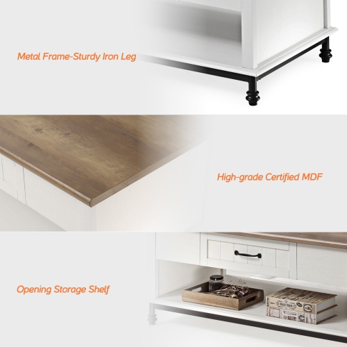 WAMPAT Farmhouse Living Room Furniture Set of 3, 42" White Coffee Table Set with 2 Pack 24" Matching Narrow Storage End Side Tables, White & Oak,