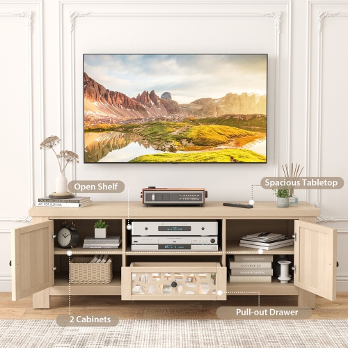 Gymax 55'' Retro TV Stand Media Entertainment Center w/ Mirror Doors & Drawer