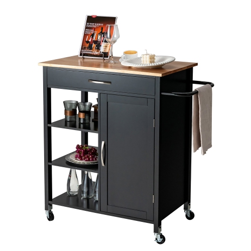 Gymax Mobile Kitchen Island Cart Serving Utility Trolley Drawer Shelf Towel Rack