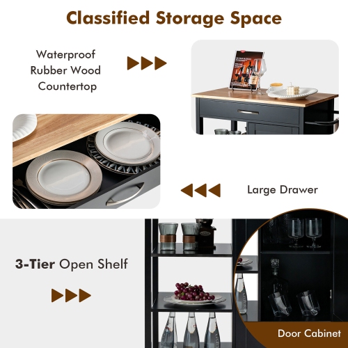 Gymax Mobile Kitchen Island Cart Serving Utility Trolley Drawer Shelf Towel Rack