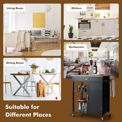 Gymax Mobile Kitchen Island Cart Serving Utility Trolley Drawer Shelf Towel Rack